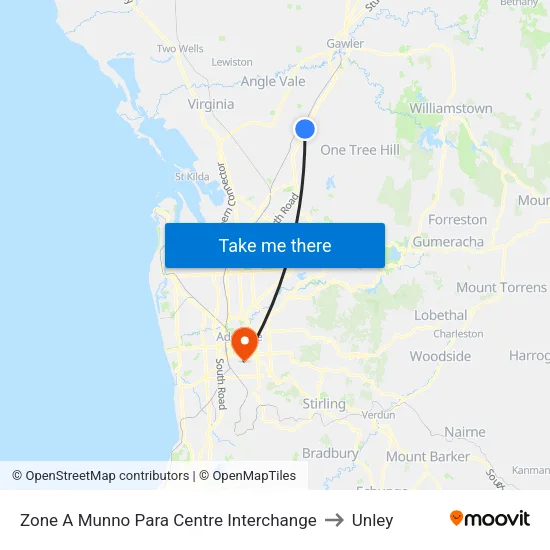 Zone A Munno Para Centre Interchange to Unley map
