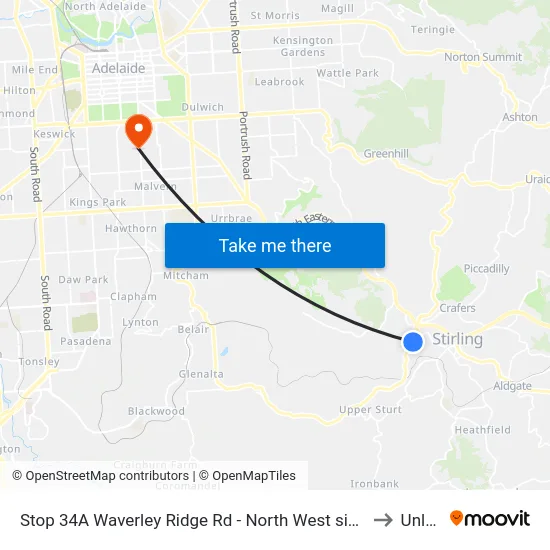 Stop 34A Waverley Ridge Rd - North West side to Unley map