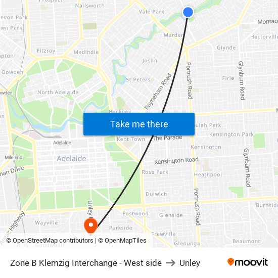 Zone B Klemzig Interchange - West side to Unley map