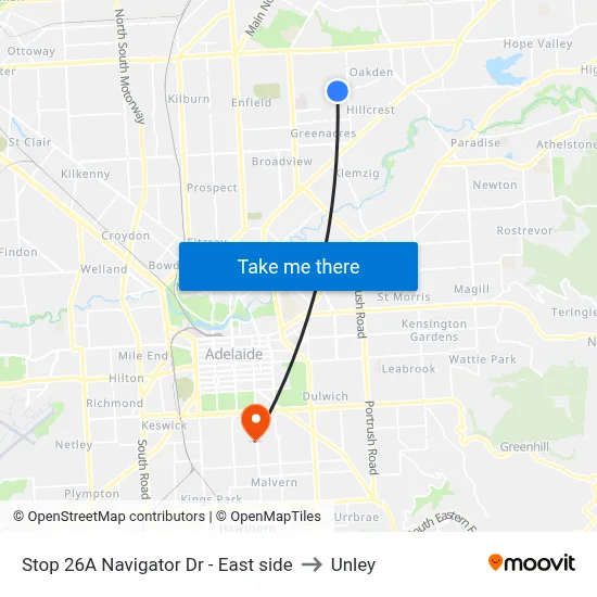 Stop 26A Navigator Dr - East side to Unley map
