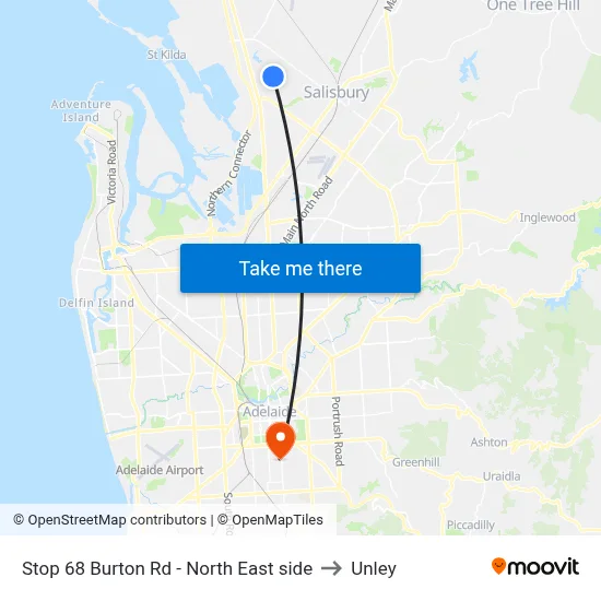 Stop 68 Burton Rd - North East side to Unley map