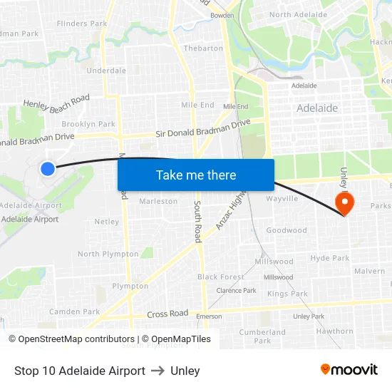 Stop 10 Adelaide Airport to Unley map