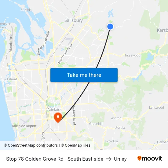Stop 78 Golden Grove Rd - South East side to Unley map