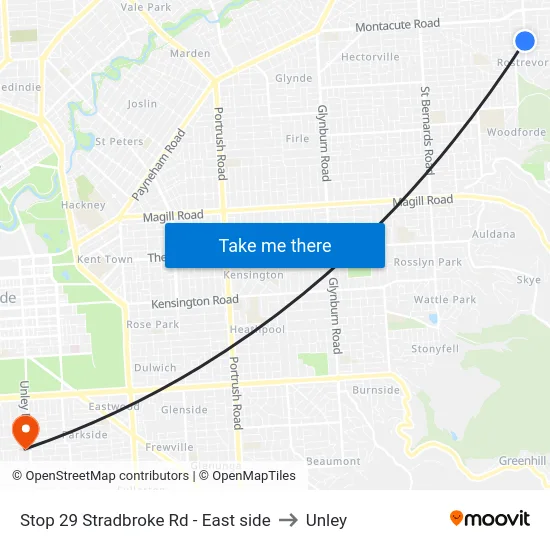 Stop 29 Stradbroke Rd - East side to Unley map