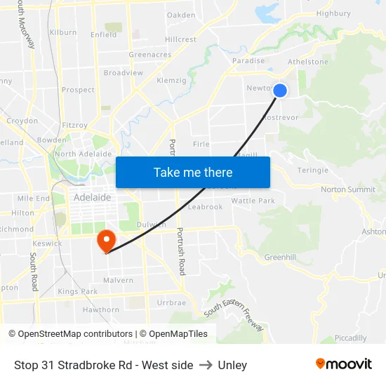 Stop 31 Stradbroke Rd - West side to Unley map