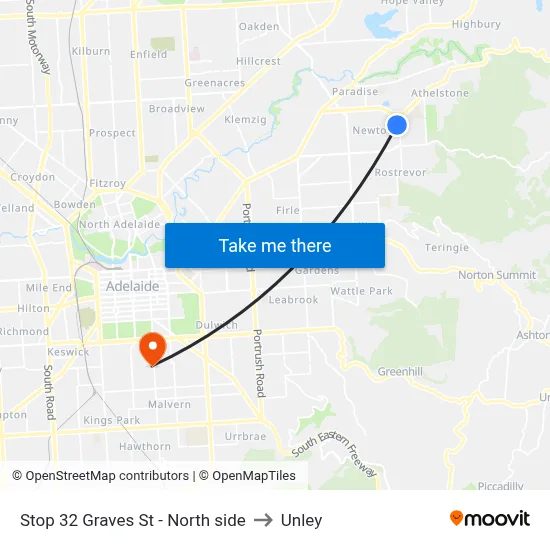 Stop 32 Graves St - North side to Unley map