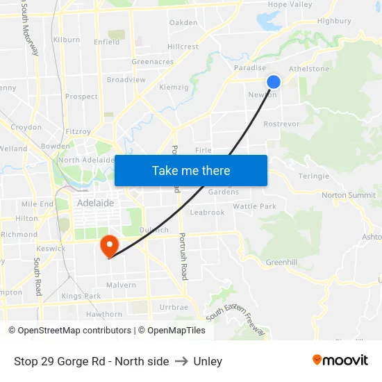 Stop 29 Gorge Rd - North side to Unley map