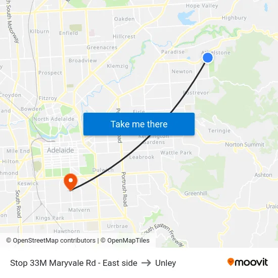 Stop 33M Maryvale Rd - East side to Unley map
