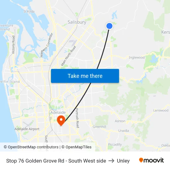 Stop 76 Golden Grove Rd - South West side to Unley map