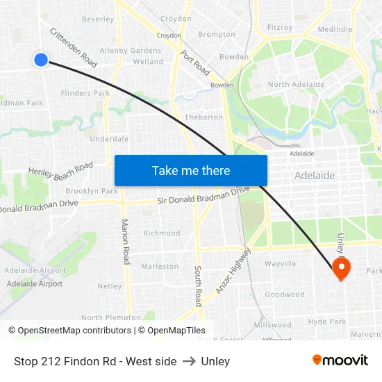Stop 212 Findon Rd - West side to Unley map