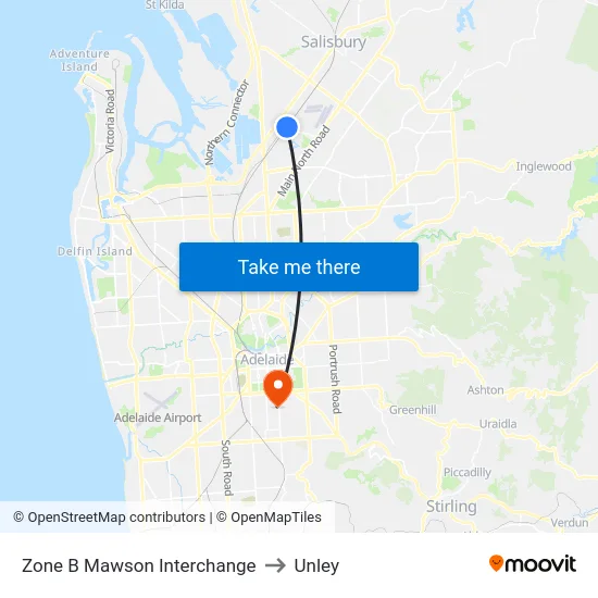 Zone B Mawson Interchange to Unley map