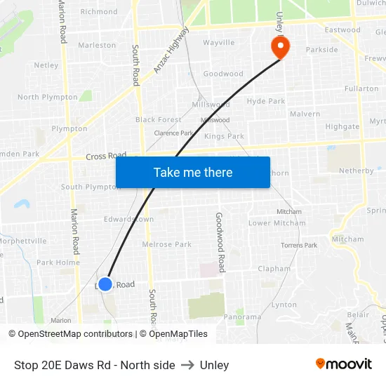 Stop 20E Daws Rd - North side to Unley map