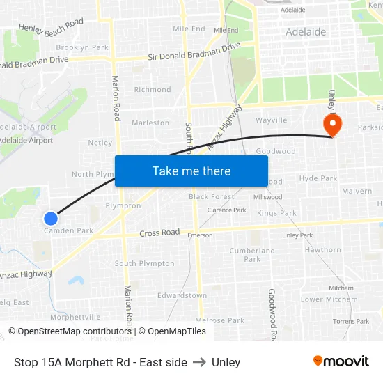 Stop 15A Morphett Rd - East side to Unley map