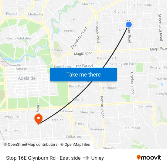Stop 16E Glynburn Rd - East side to Unley map