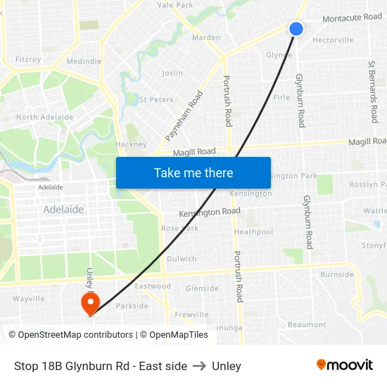 Stop 18B Glynburn Rd - East side to Unley map