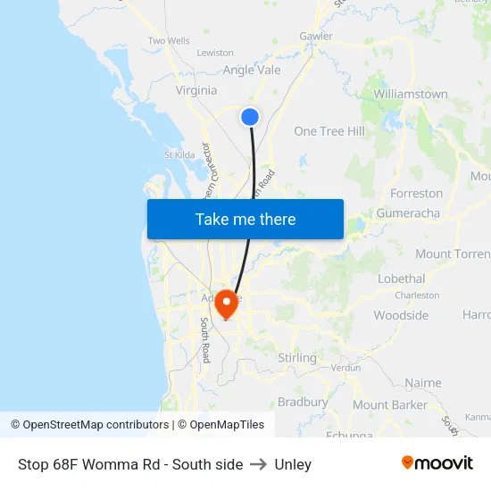 Stop 68F Womma Rd - South side to Unley map