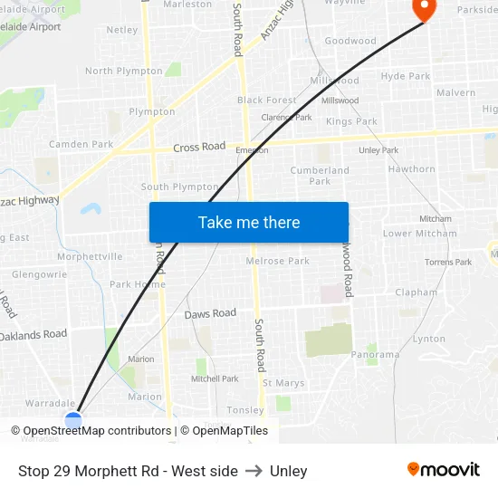 Stop 29 Morphett Rd - West side to Unley map