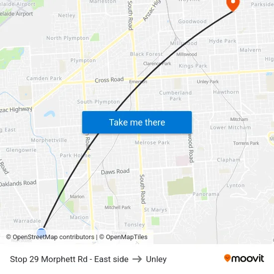 Stop 29 Morphett Rd - East side to Unley map