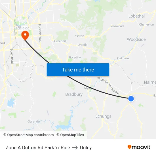 Zone A Dutton Rd Park 'n' Ride to Unley map