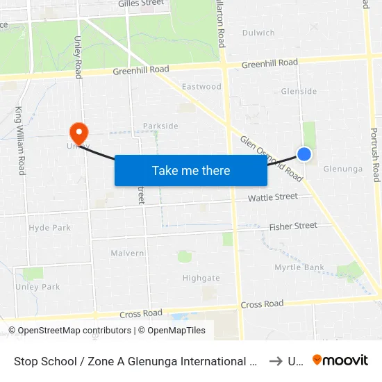 Stop School / Zone A Glenunga International High School Conyngham St to Unley map