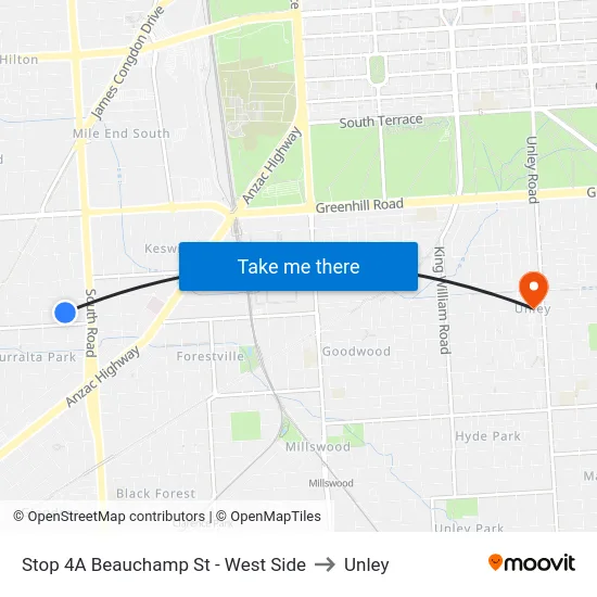 Stop 4A Beauchamp St - West Side to Unley map