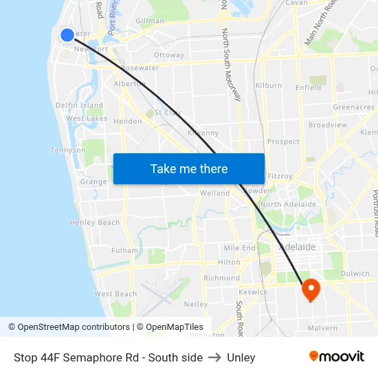 Stop 44F Semaphore Rd - South side to Unley map