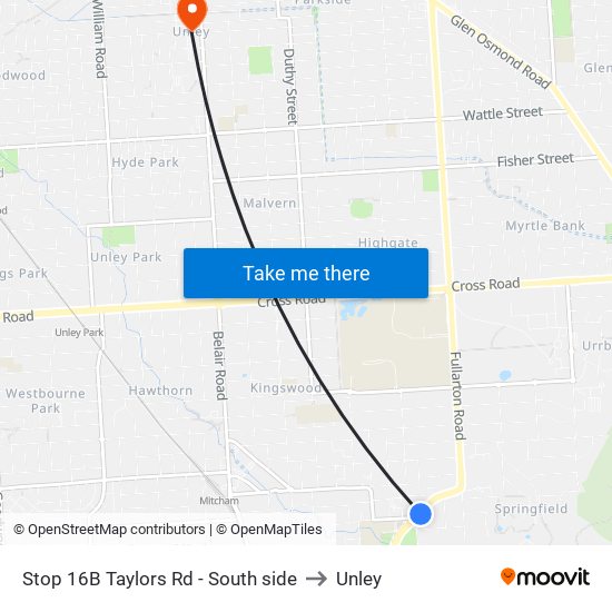 Stop 16B Taylors Rd - South side to Unley map