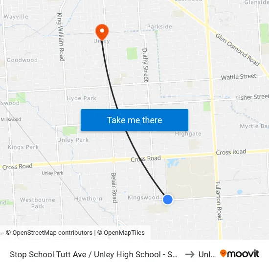 Stop School Tutt Ave / Unley High School - South side to Unley map