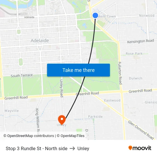 Stop 3 Rundle St - North side to Unley map