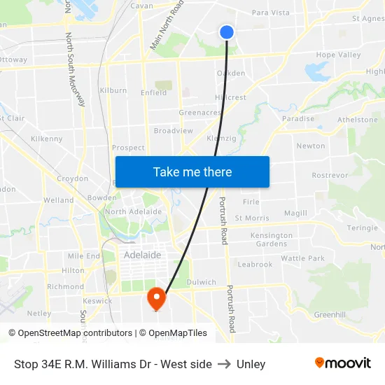 Stop 34E R.M. Williams Dr - West side to Unley map