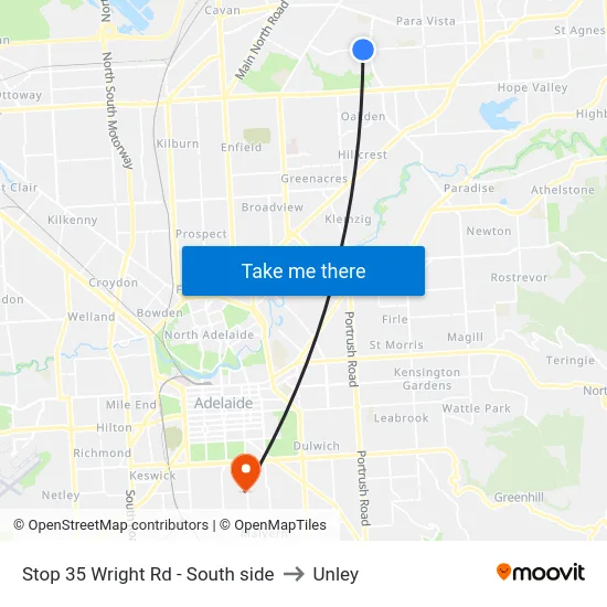 Stop 35 Wright Rd - South side to Unley map