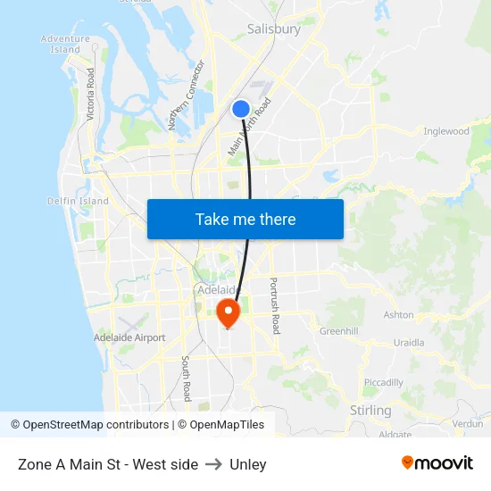 Zone A Main St - West side to Unley map