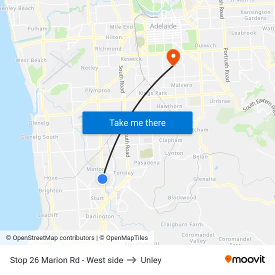 Stop 26 Marion Rd - West side to Unley map