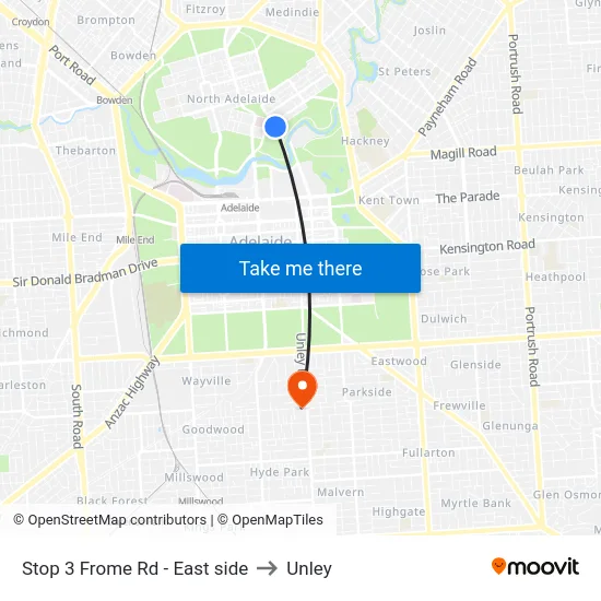 Stop 3 Frome Rd - East side to Unley map