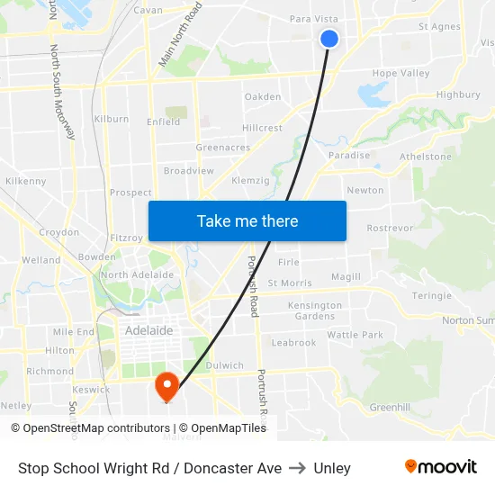 Stop School Wright Rd / Doncaster Ave to Unley map