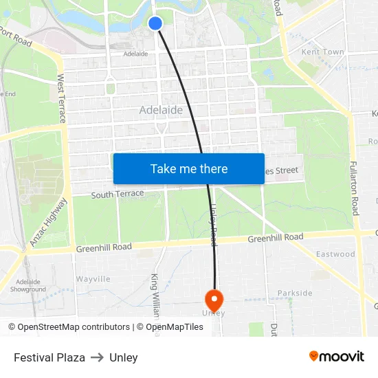 Festival Plaza to Unley map