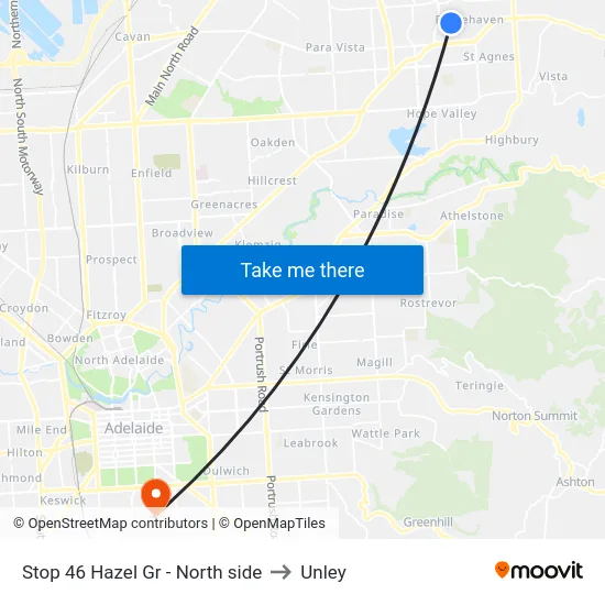 Stop 46 Hazel Gr - North side to Unley map