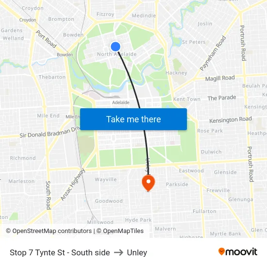 Stop 7 Tynte St - South side to Unley map