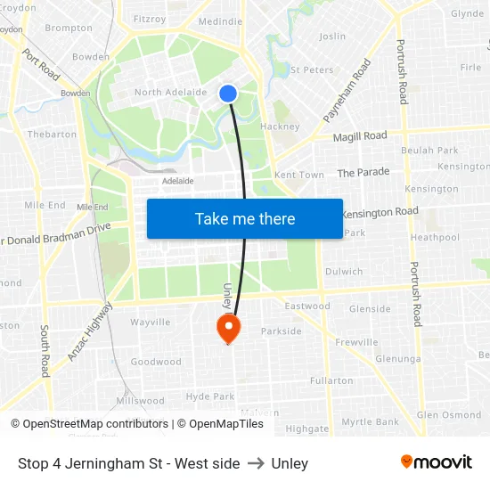 Stop 4 Jerningham St - West side to Unley map