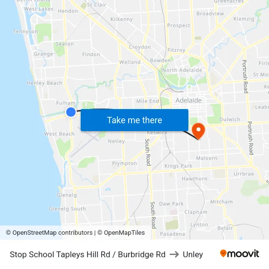 Stop School Tapleys Hill Rd / Burbridge Rd to Unley map