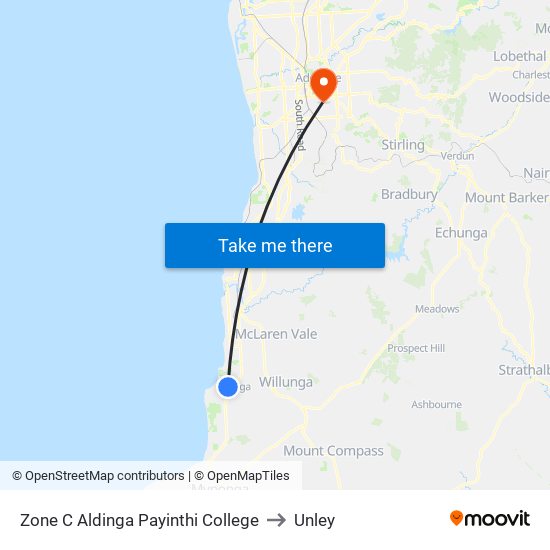 Zone C Aldinga Payinthi College to Unley map