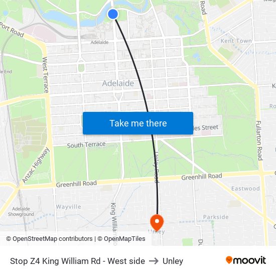 Stop Z4 King William Rd - West side to Unley map