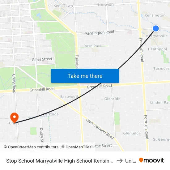 Stop School Marryatville High School Kensington Rd to Unley map