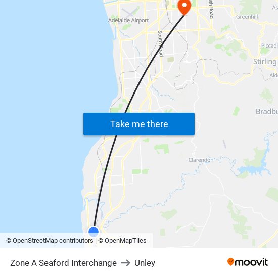 Zone A Seaford Interchange to Unley map