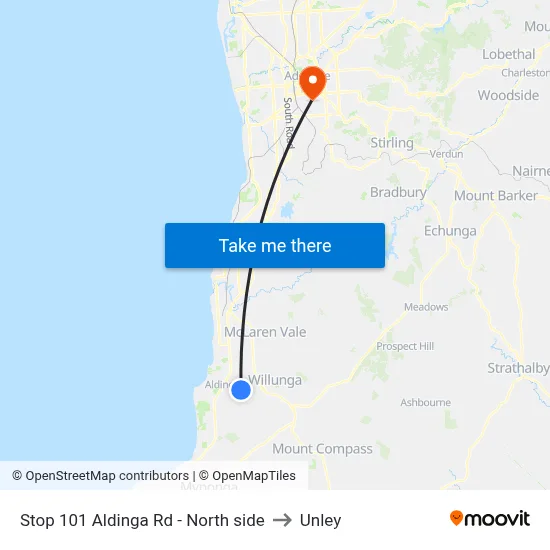 Stop 101 Aldinga Rd - North side to Unley map