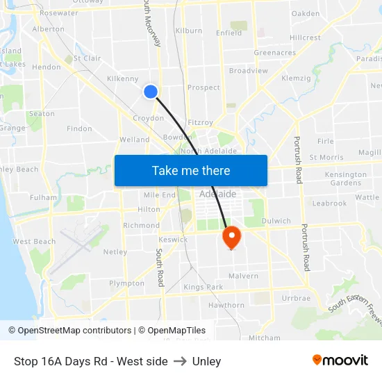 Stop 16A Days Rd - West side to Unley map