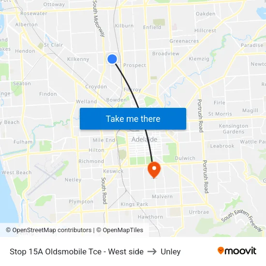 Stop 15A Oldsmobile Tce - West side to Unley map