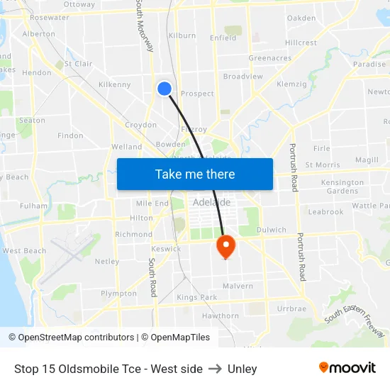 Stop 15 Oldsmobile Tce - West side to Unley map