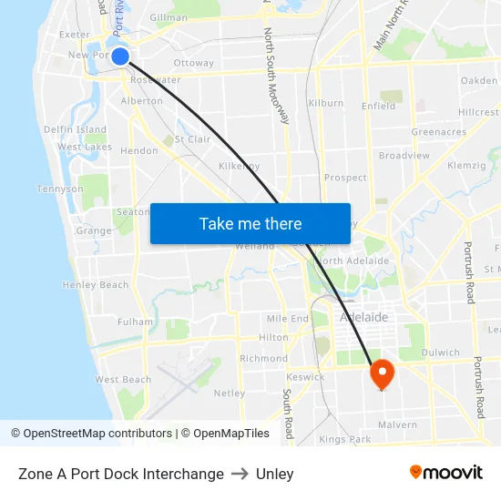 Zone A Port Dock Interchange to Unley map