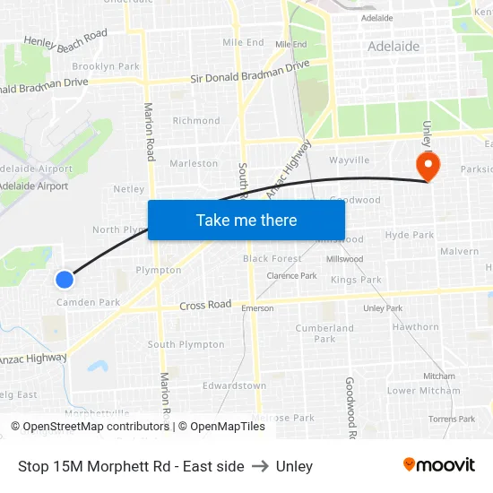 Stop 15M Morphett Rd - East side to Unley map